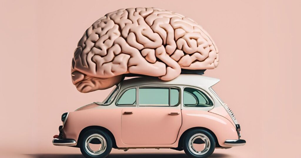 an image of a car with a brain on top of it to signify the drives of the human brain
